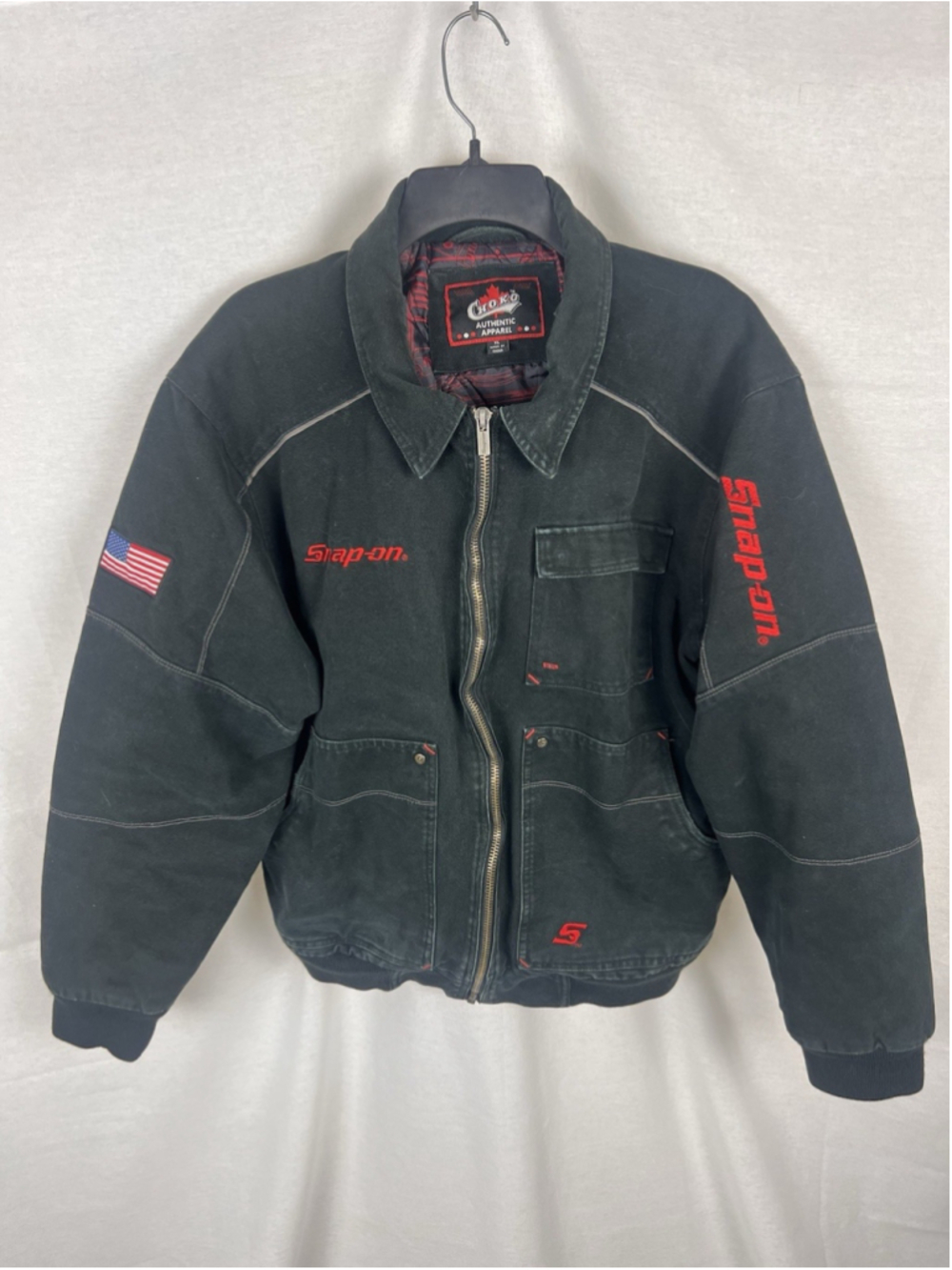 Snap-On Tools Jacket Mens XL Black Choko Quilted Lining Canvas Bomber